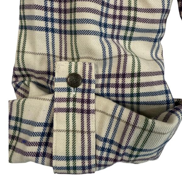 Y2K Teddi Plaid Flannel Button Shirt Women’s M Roll Tab Embroidered Collar - Picture 7 of 8